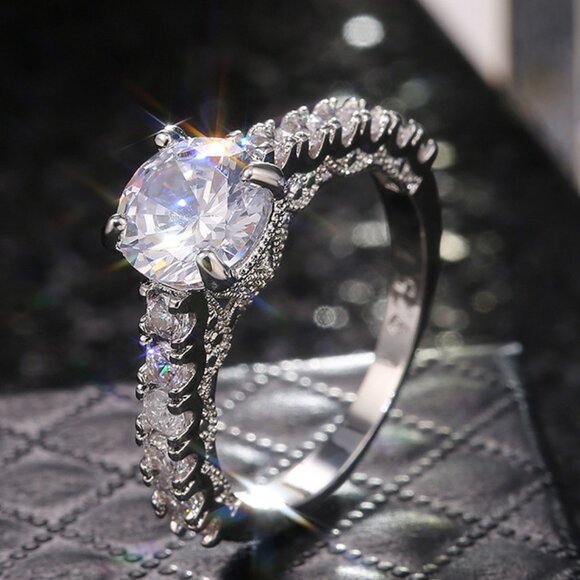 Retro Cubic Round Gemstone Sun Flower Vintage Rings for Women, PD316 - Picture 1 of 4